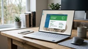 Windows Security malware protection interface on laptop display